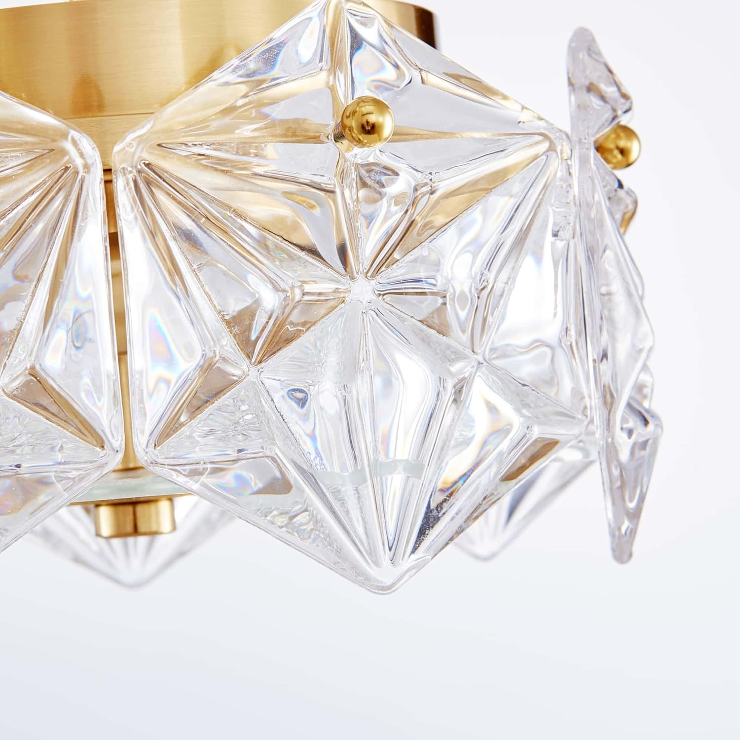 AGV LIGHTING CL058 Flushmount Ceiling Light Fixture, Close to Ceiling, Modern Design, 2-Lights, D9 x H5, Perfect for Living Room, Shield Shaped Glass Shade & Gold Finish Frame