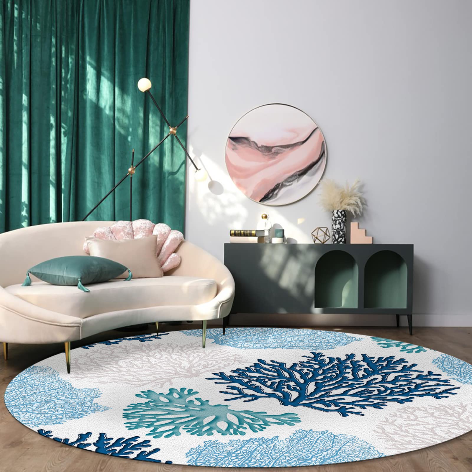 Amazon.com: Round Area Rug 6ft Nautical Coastal Ocean Coral