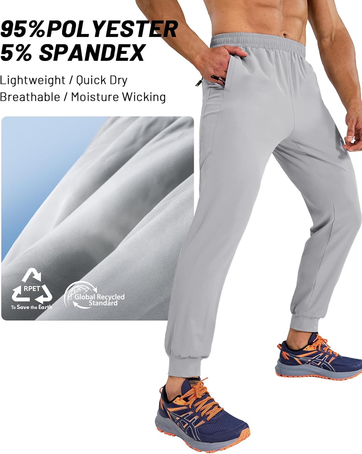 MIER Men's Athletic Running Pants Lightweight Workout Gym Joggers Dry Fit Track Active Sweatpants with Zipper Pockets