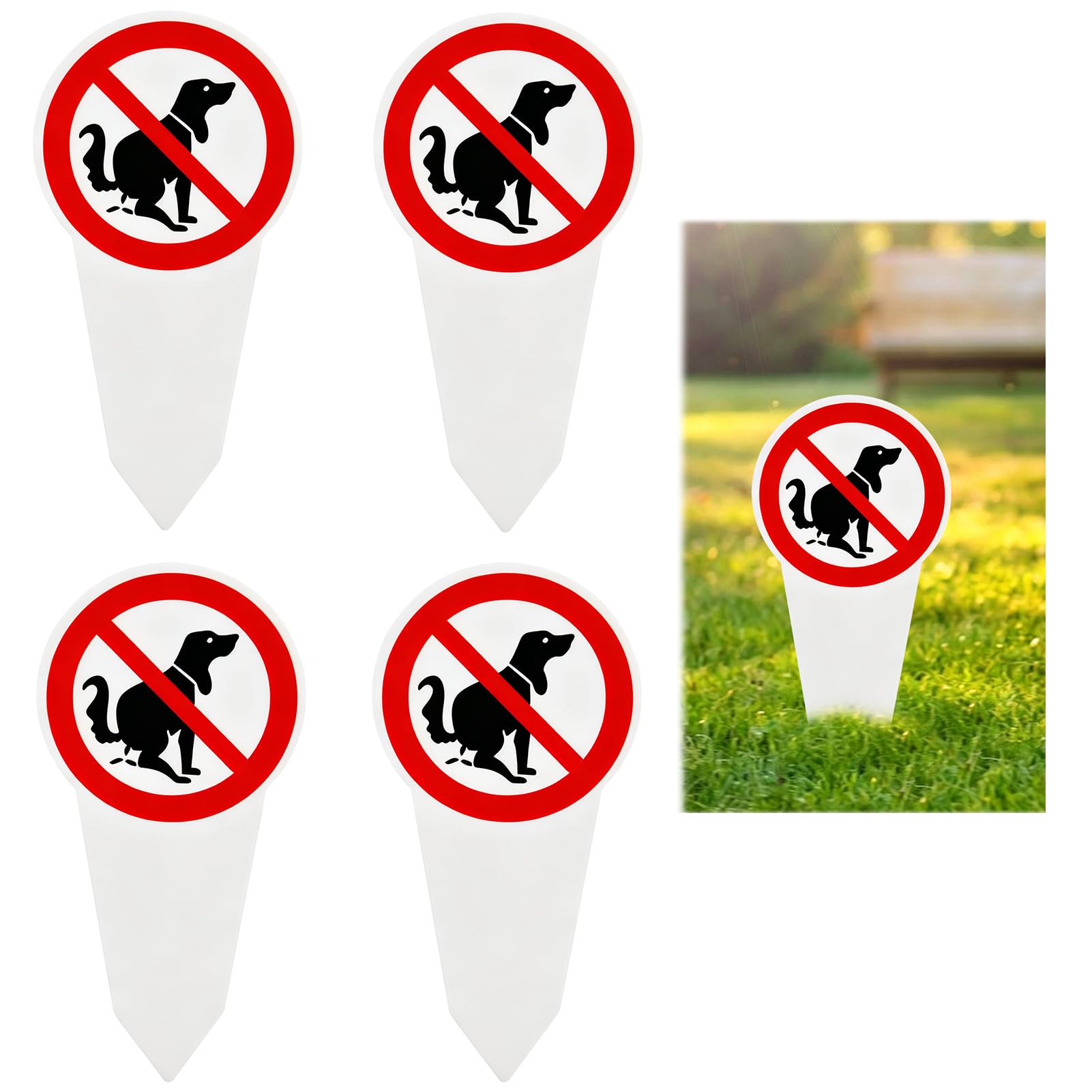 4 paneles de excrementos caninos prohibidos, señalización de PVC para jardín, césped, parque, impreso a doble cara, resistente a las inclemencias del tiempo, con estaca de fijación
