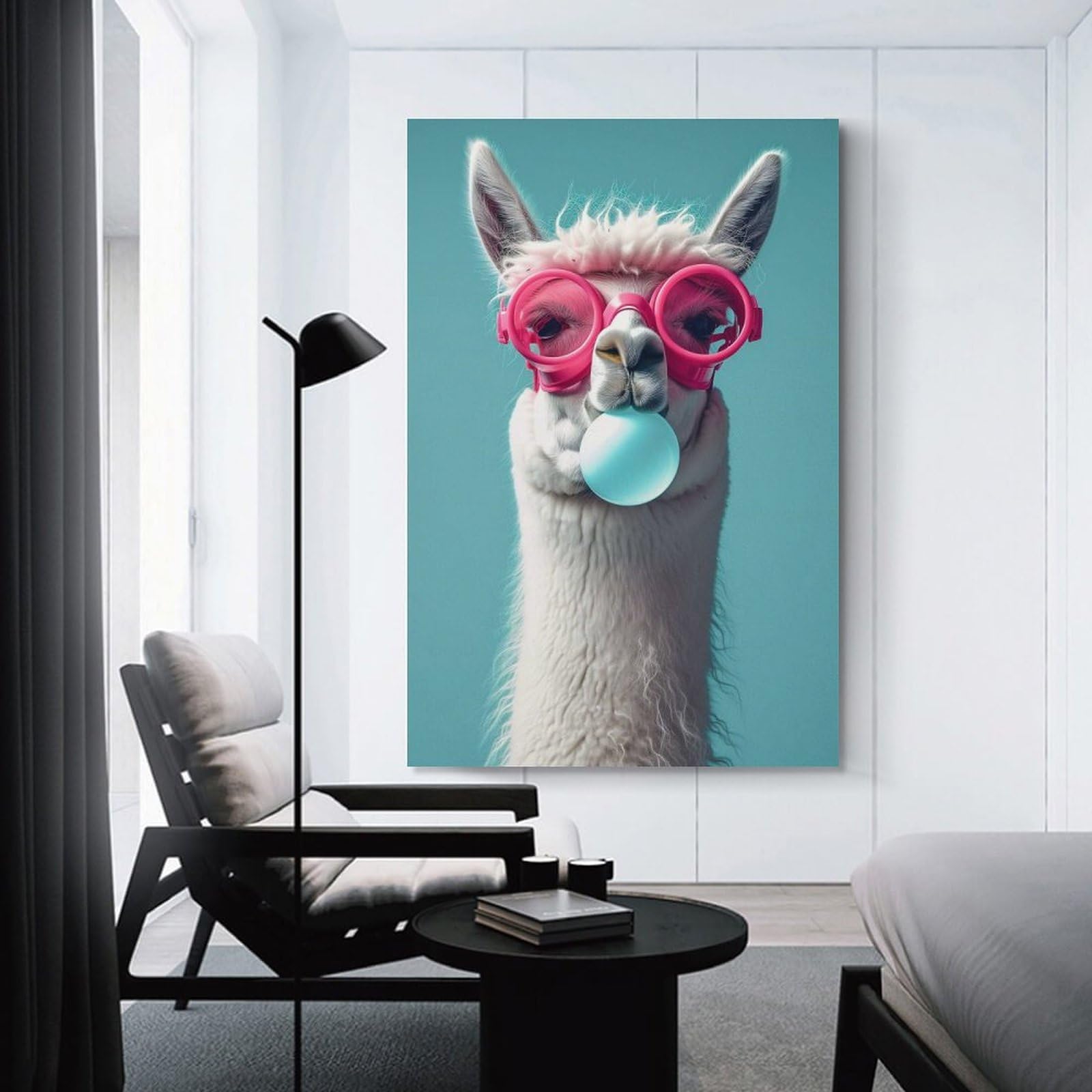 Junmoney Llama Bubblegum Decorative Canvas Print, 24x36inch(60x90cm), for Hallway, Bedroom Or Modern Interiors, Gift Idea for Housewarming And Birthdays