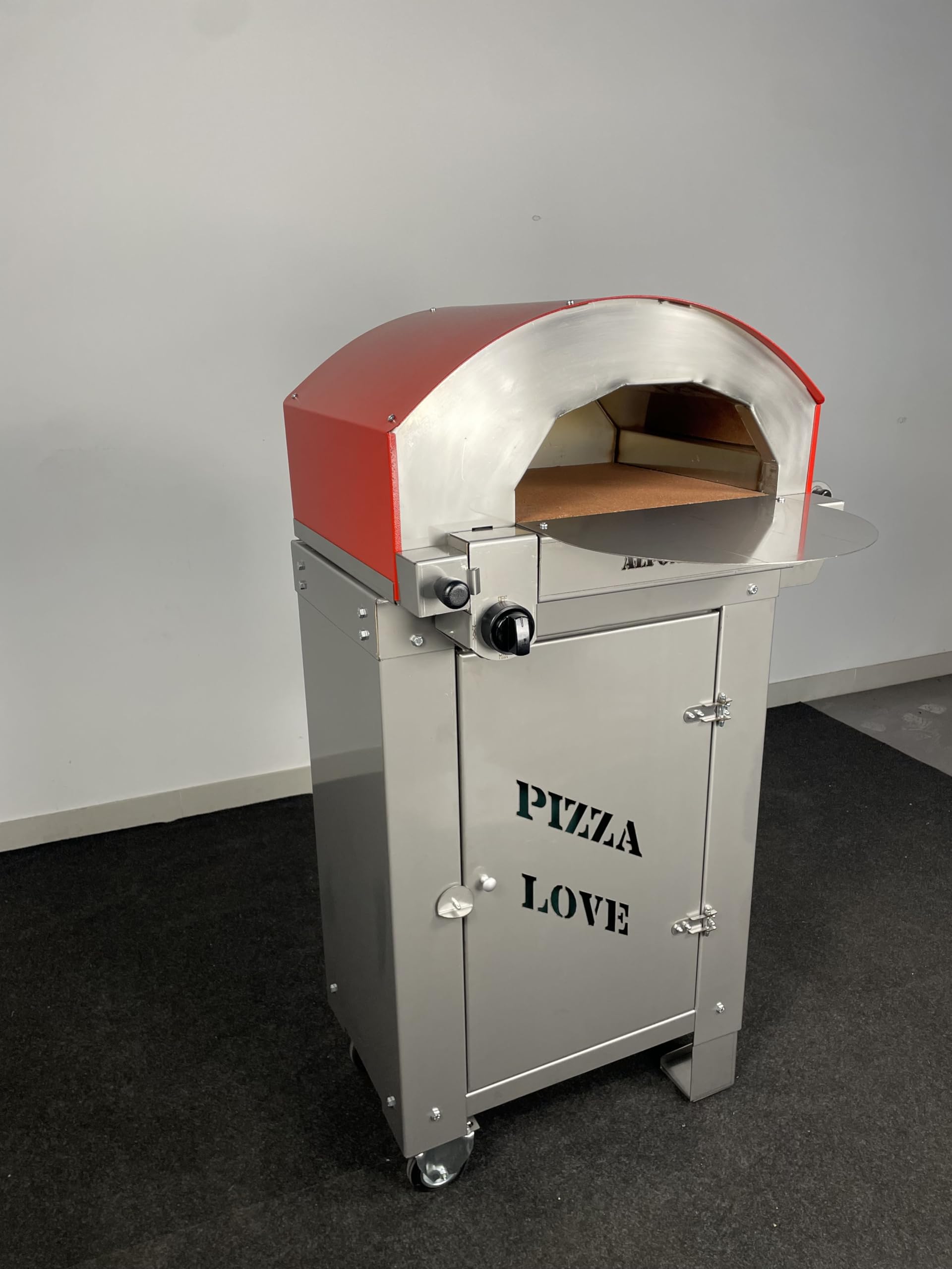 Forno pizza ibrido gas e/o legna da esterno Alfonsino – Forno pizza in acciaio inox AISI 304 con biscotto refrattario 40x40 cm, 500°C, cottura diretta a fiamma viva, Personalizzabile, con carrello