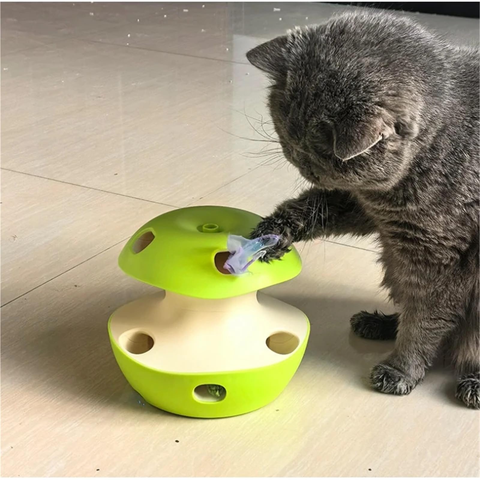 Juguete giratorio for gatos con forma de manzana y palo for provocar | Rotación automática for autojuego. Tocadiscos recargable en forma de manzana con ratón.(Green)
