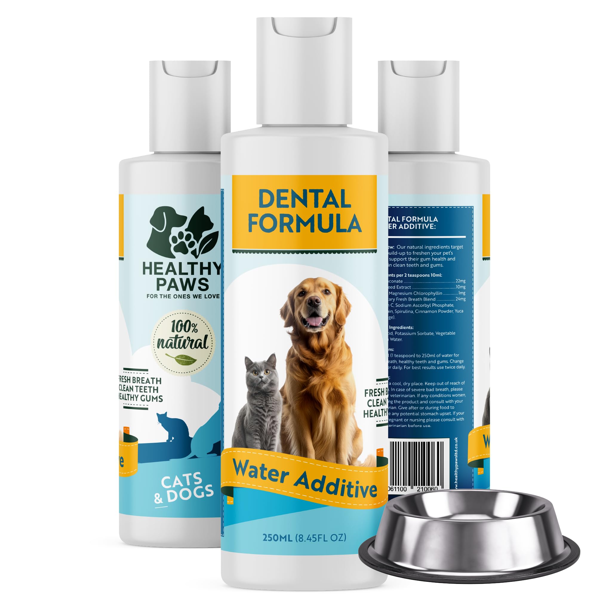 Healthy Paws Dental Water Additive for Dogs & Cats - Supports Clean Teeth, Fresh Breath & Healthy Gums - Plaque & Tartar Control - No Brushing Needed