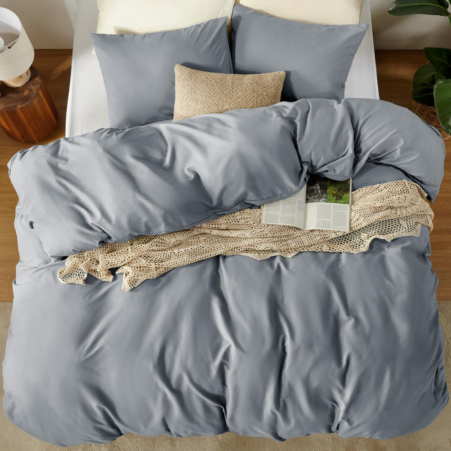 puredown 2PCS Copripiumino Singolo 135x200cm+ 2PCS Federe in Microfibra 40x80cm, Set di Copripiumino Monocromatica per Letto Singolo, Traspirante, Morbida, Oeko-Tex, Grigio