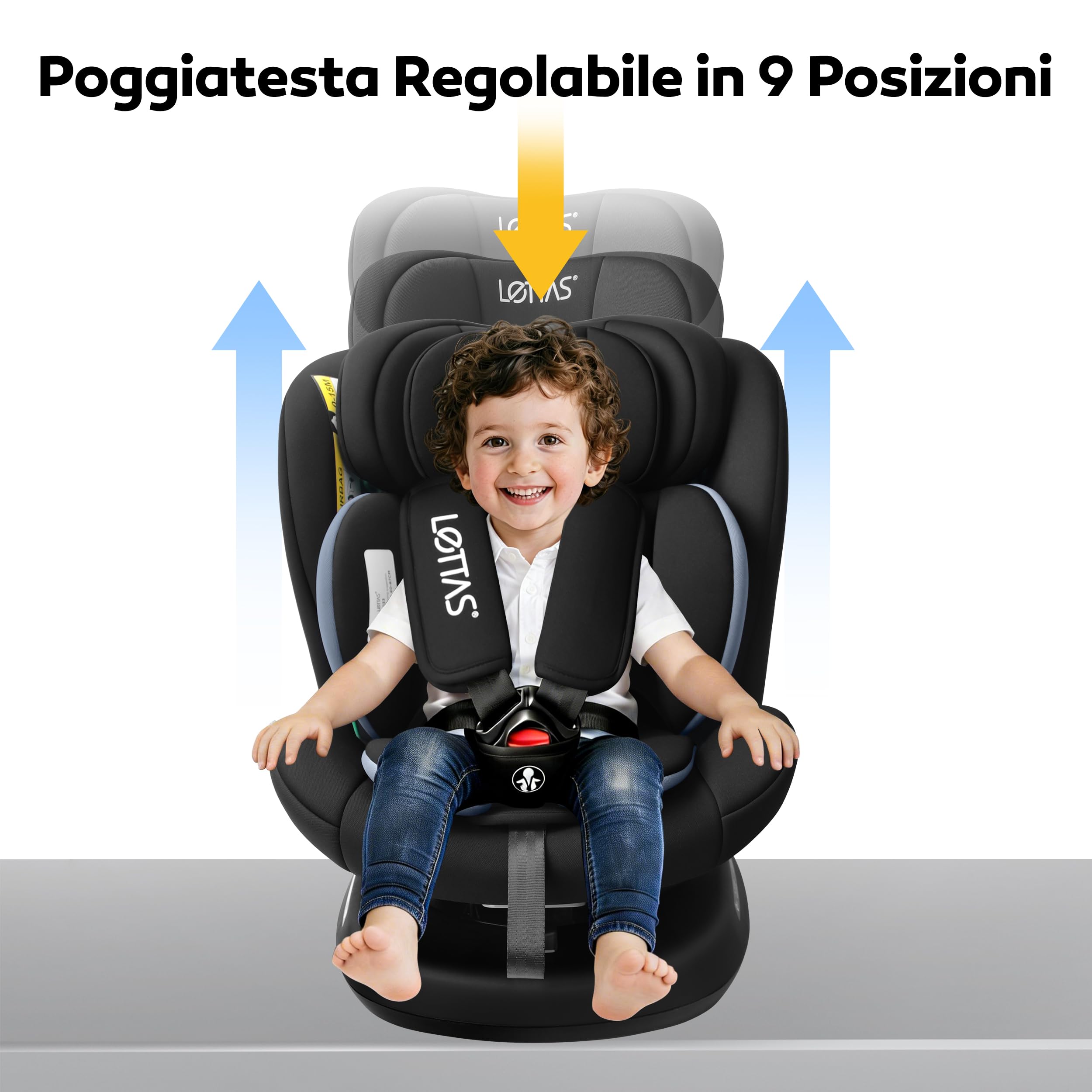 LETTAS i-Size 360 Seggiolino Auto per Bambini con Isofix, Poggiatesta Regolabile, Gruppo 0+/1/2/3, 40-150 cm (circa dalla nascita ai 12 anni) ECE R129/04