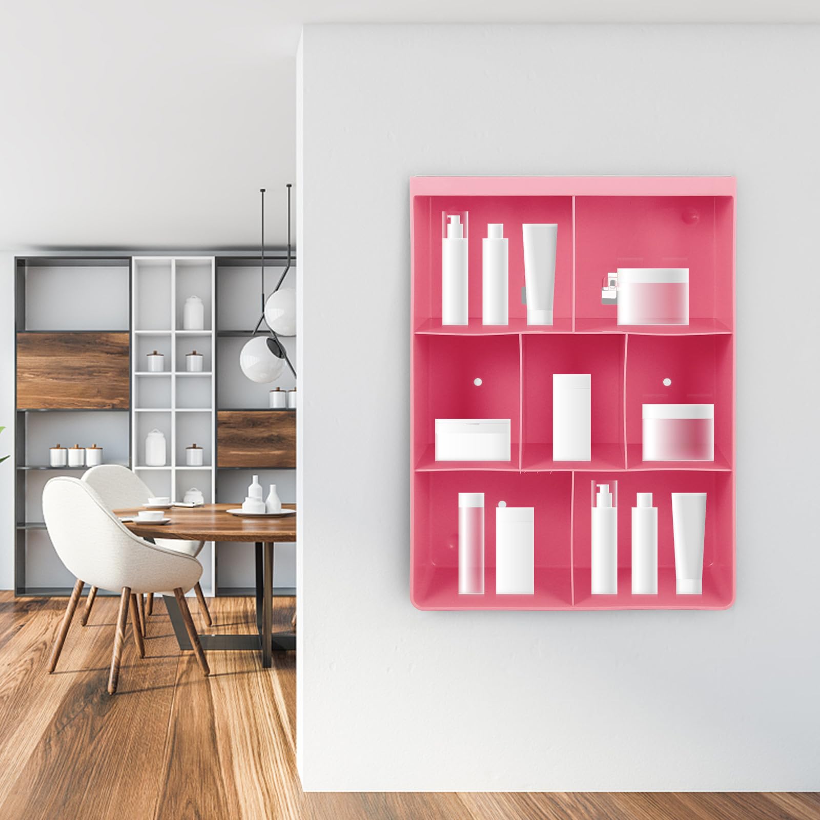 Estante de almacenamiento montado en la pared, organizador grande rosa para baño, cocina, dormitorio, fácil de instalar, estante de pared sin perforación para cosméticos, toallas