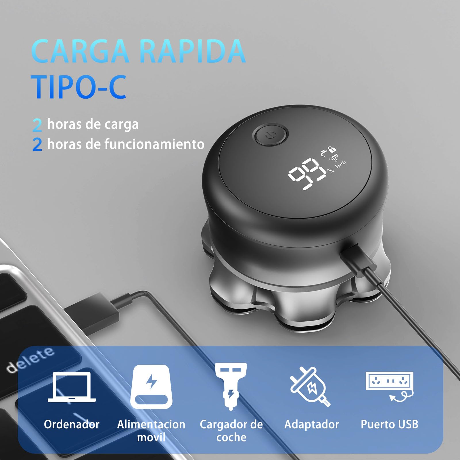 Afeitadora cabeza hombre, Maquina afeitar cabeza 7D para hombre magnético, Recargable portátil, Impermeable, para uso en seco y húmedo, Con Pantalla LED Bloqueo de Viaje (4in)