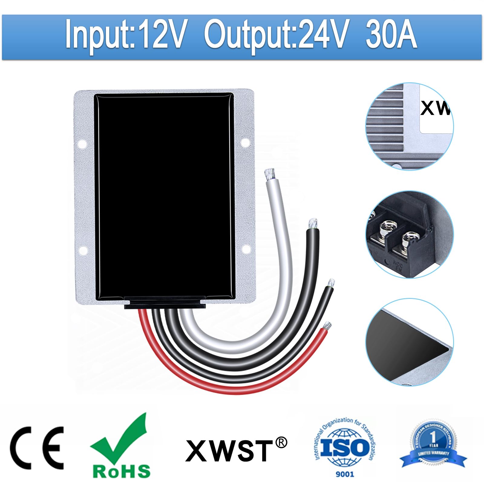 DC-DC 9V-23V zu 24V Spannungs-wandler 30A 720W | 12-V 24-V Converter Netzteil Strom-Adapter Spannungs-regler Spannungs-stabilisator Spannungs-begrenzer LKW Step-up Boost Volt