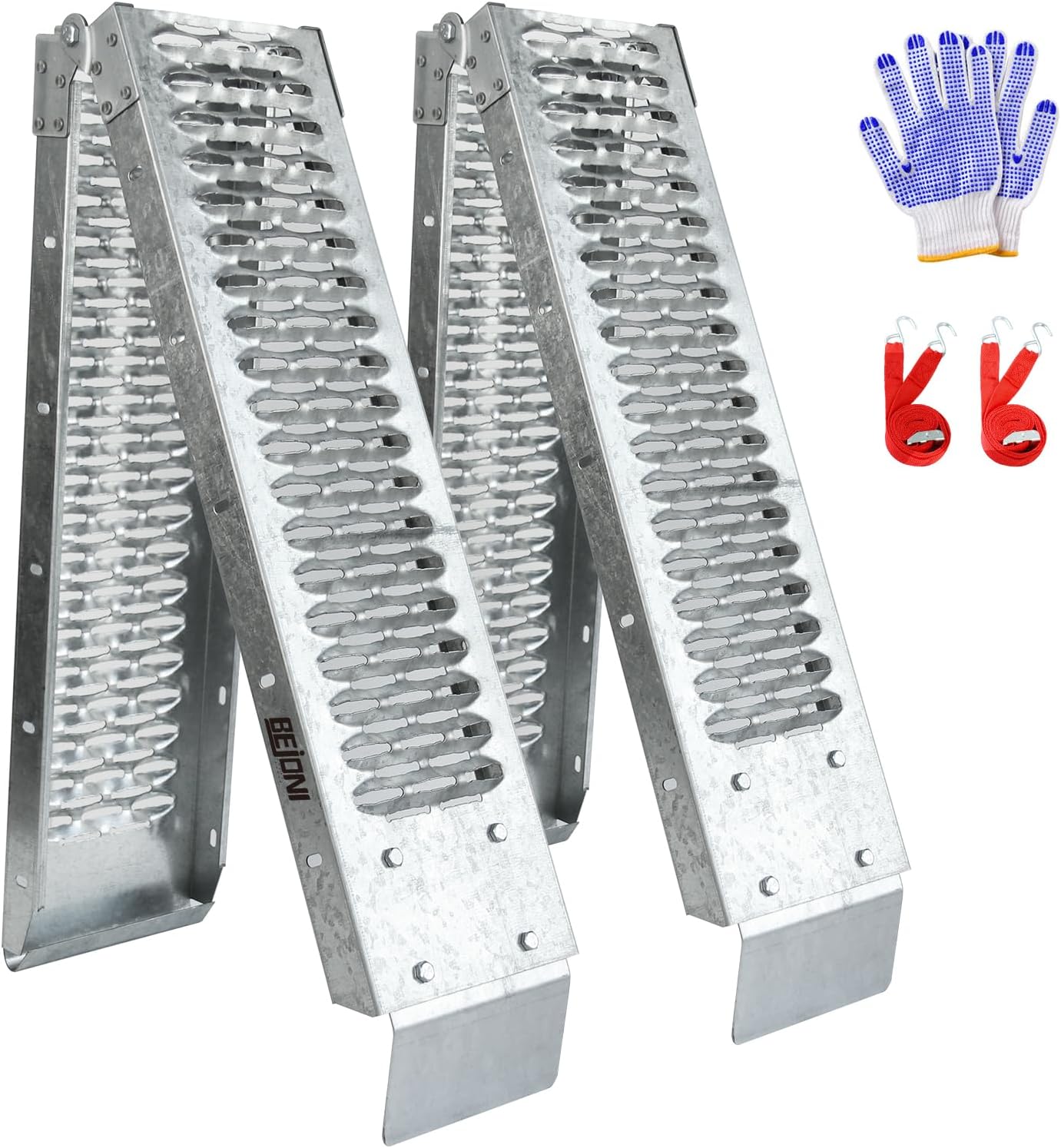 BEJONI 67″ Folding Truck Ramps, 960 Lbs Capacity Tailgate Ramp for Lawn Mower, Portabe Anti-Slip Steel Loading Ramps for Pickup Trucks, ATV, UTV, Motorcycle, Trailer, Dirt Bike, 8.7″ Wide, 2-Pack