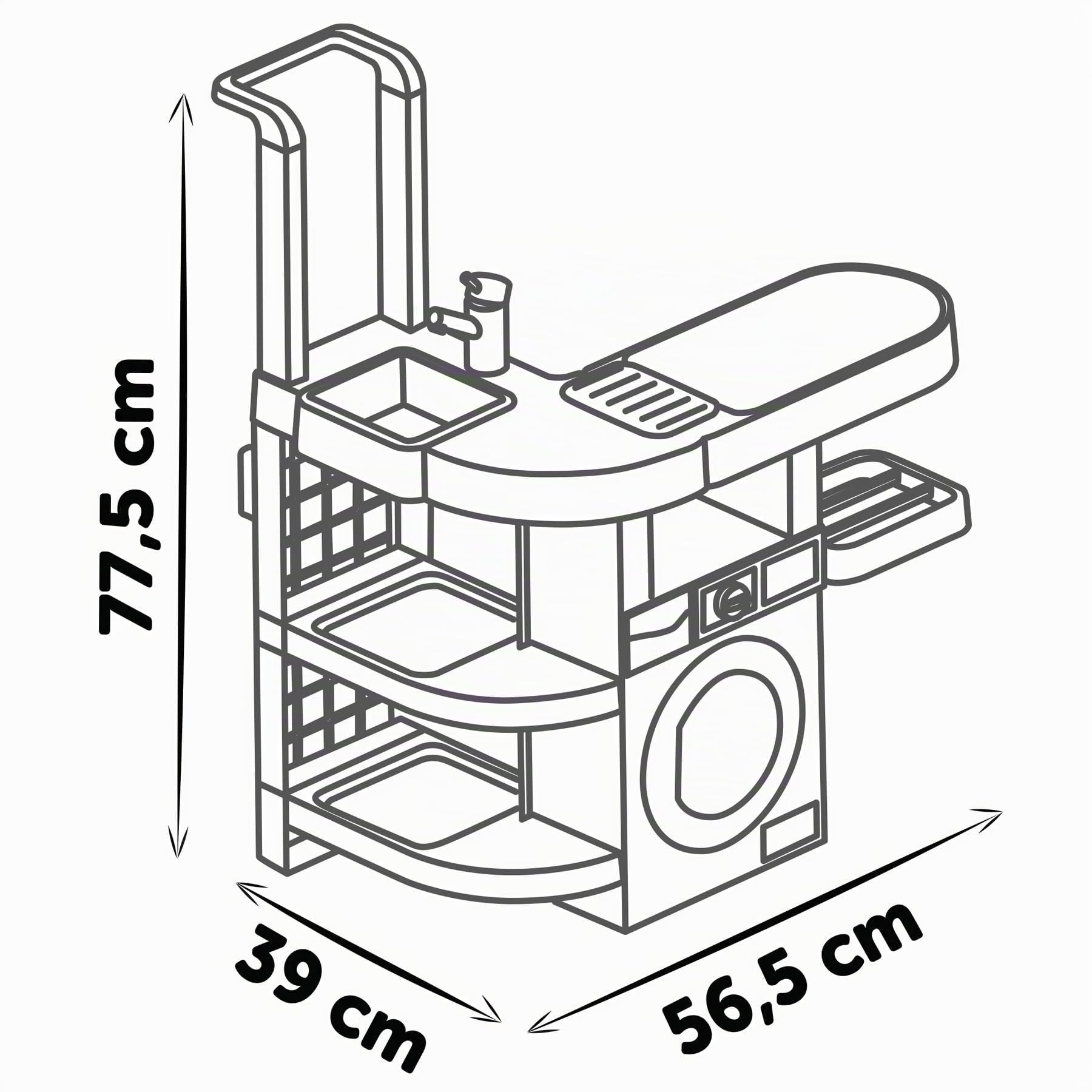 Smoby - Rowenta Waschküche (56,5x39x77,5 cm) - Putz- und Wasch-Station für Kinder ab 3 Jahre mit Waschmaschine, Bügeleisen, Kinderstaubsauger inkl. Sound, Zubehör & Batterien