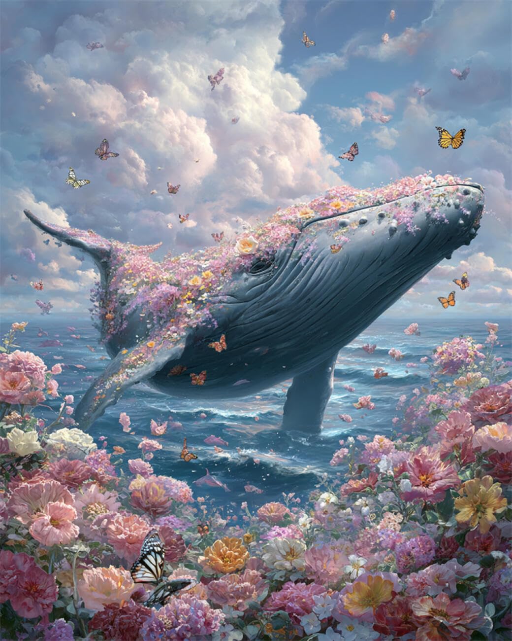 AYAOYANGGO Animal DIY Beading Embroidery Kit Whales and Flowers Cross Stitch Needlepoint Handcraft Tapestry Kit Beaded Stitching Pattern 3D Embroidery Set 50x60cm