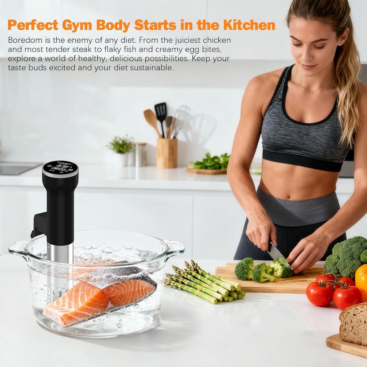 Sous Vide Machines Wi-Fi, circulador de inmersión, cocina precisa, sous-vide con control táctil preciso de temperatura y temporizador, 1000 W, portátil, sin ruido, calentamiento rápido