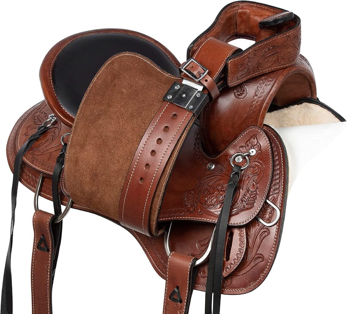 Western Horse Saddle Leather Pleasure Trail Endurance Brown Round Skirt Tack Riding Set 25,4 cm a 45,7 cm ME-WLS-108