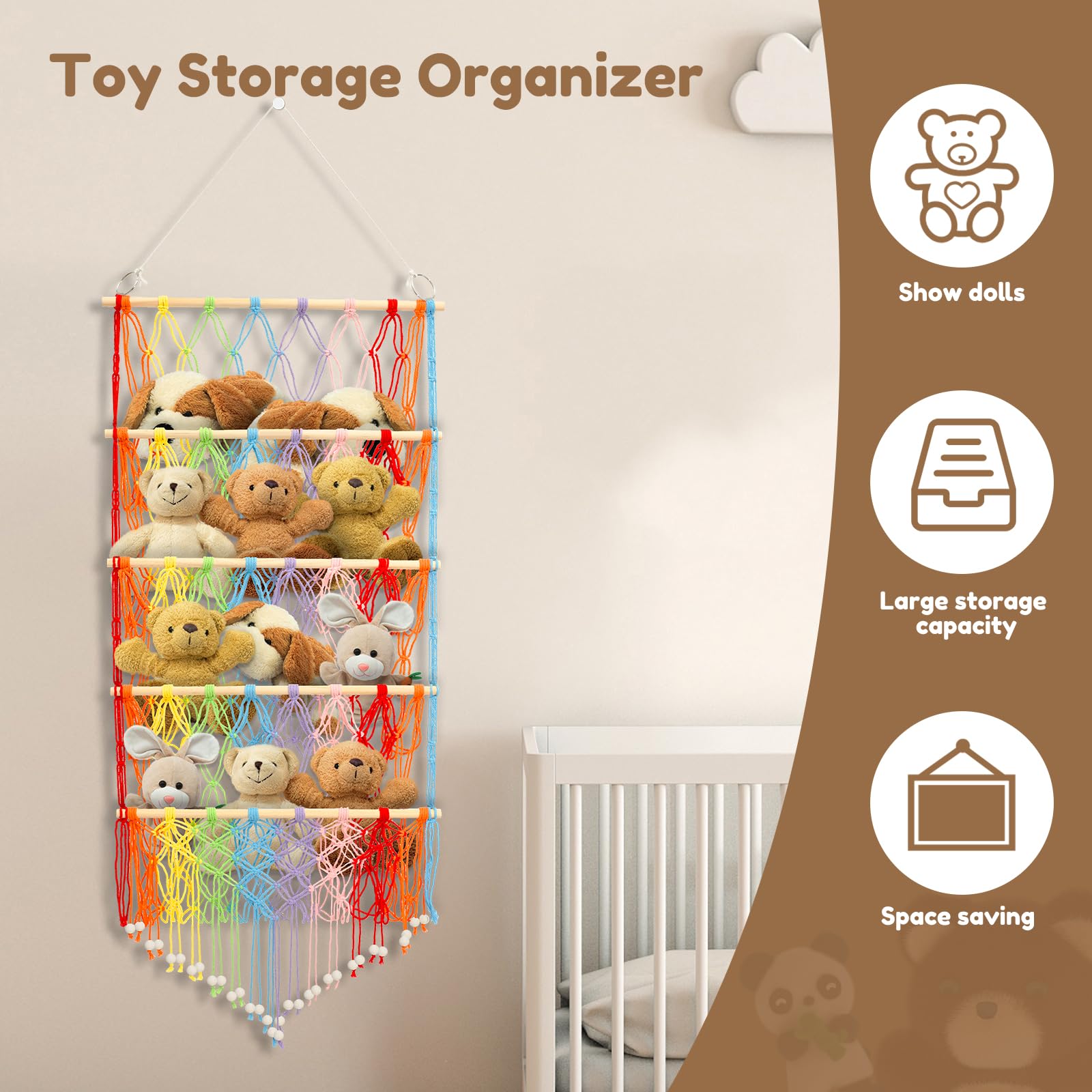 Stuffed Animal Storage 4-layer Versatile Plush Toy Holder Soft Toy Hammock Large-Capacity Vertical Toy Storage Organizer Safe Nursery Hanging Organizer for Bedroom Bathroom Nursery Kid Room (Color) - Image 2