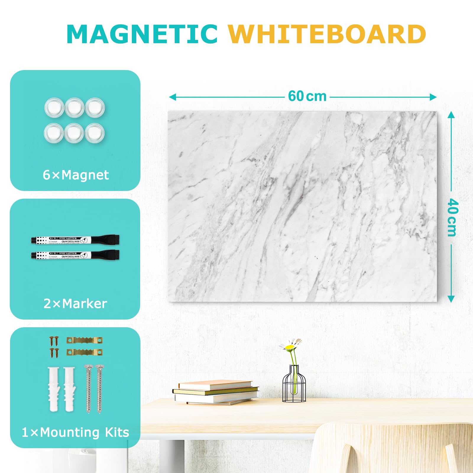 DOLLAR BOSS Magnetic Board for Wall Magnetic Whiteboard 40 x 60cm - Image 3