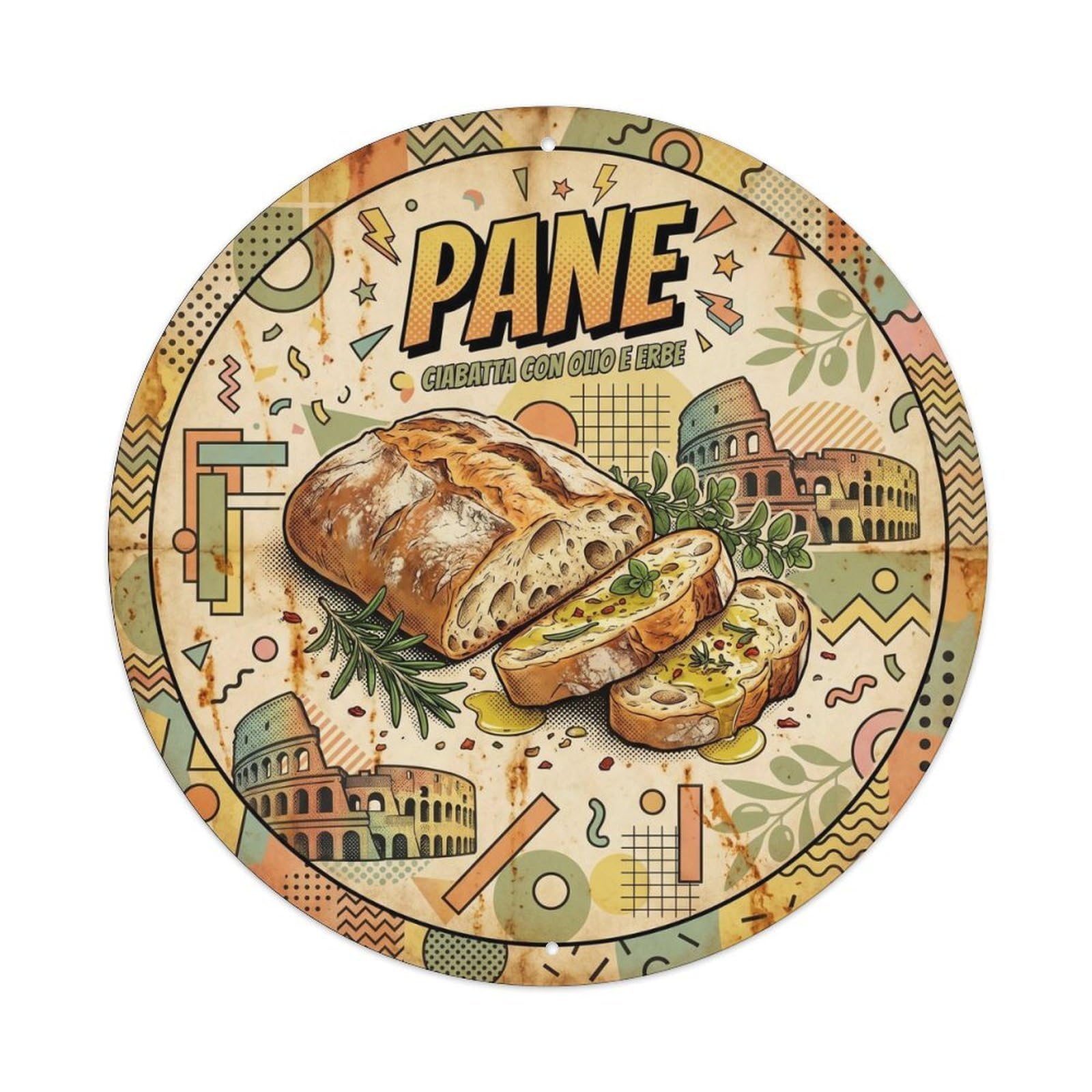 Italian Artisan Bread Cafe Bakery Geometric Memphis Metal Tin Sign