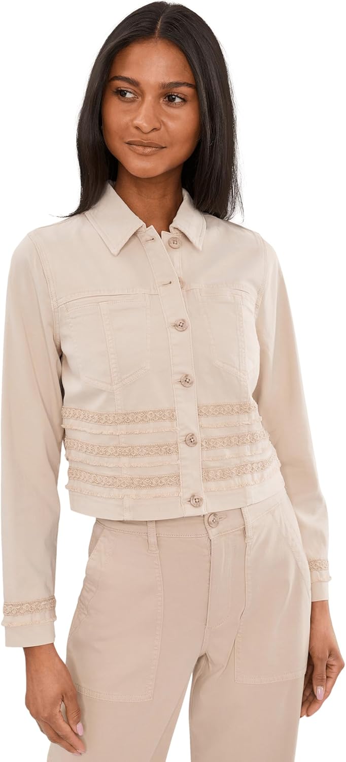 Liverpool Los Angeles Petite Trucker Jacket with Fray and Lace