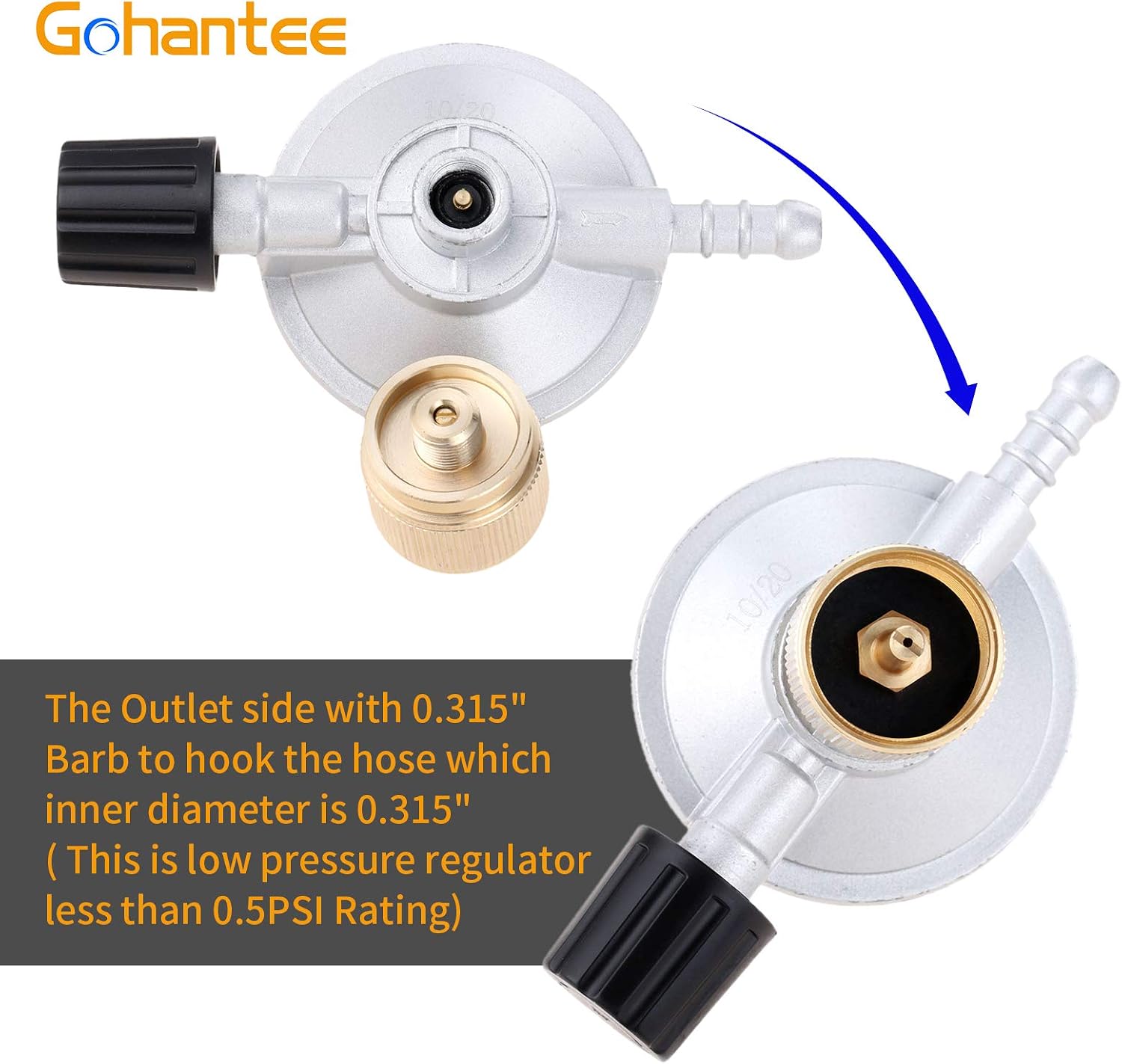 gohantee Propane Low Pressure Regulator Ajustable Flow with 8mm Barb Hose Connection Connect 1LB Disposal Bottle Valve for Camping Stove