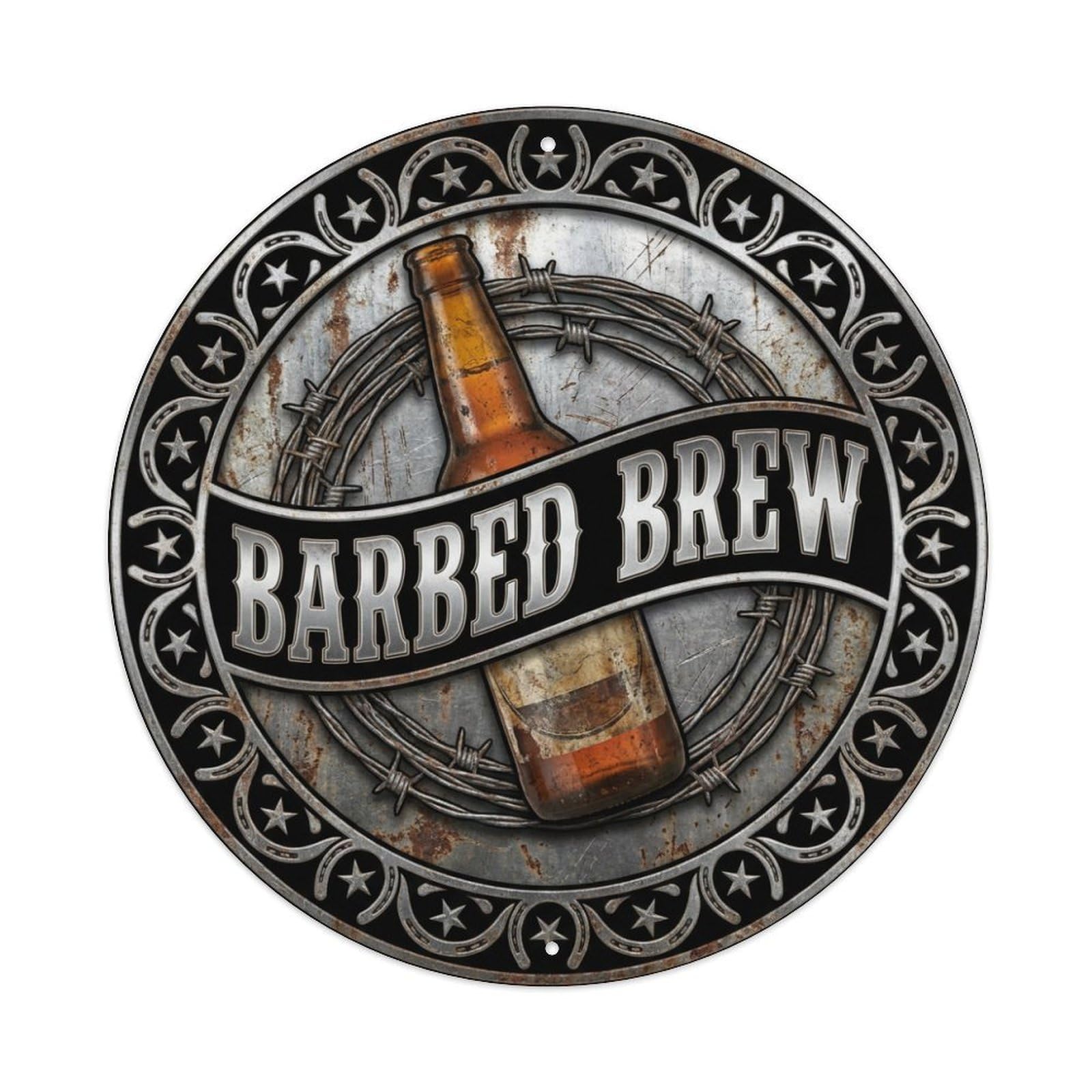 Vintage Beer Western Cowboy Barbed Brew Retro Bar for Pub Metal Tin Sign