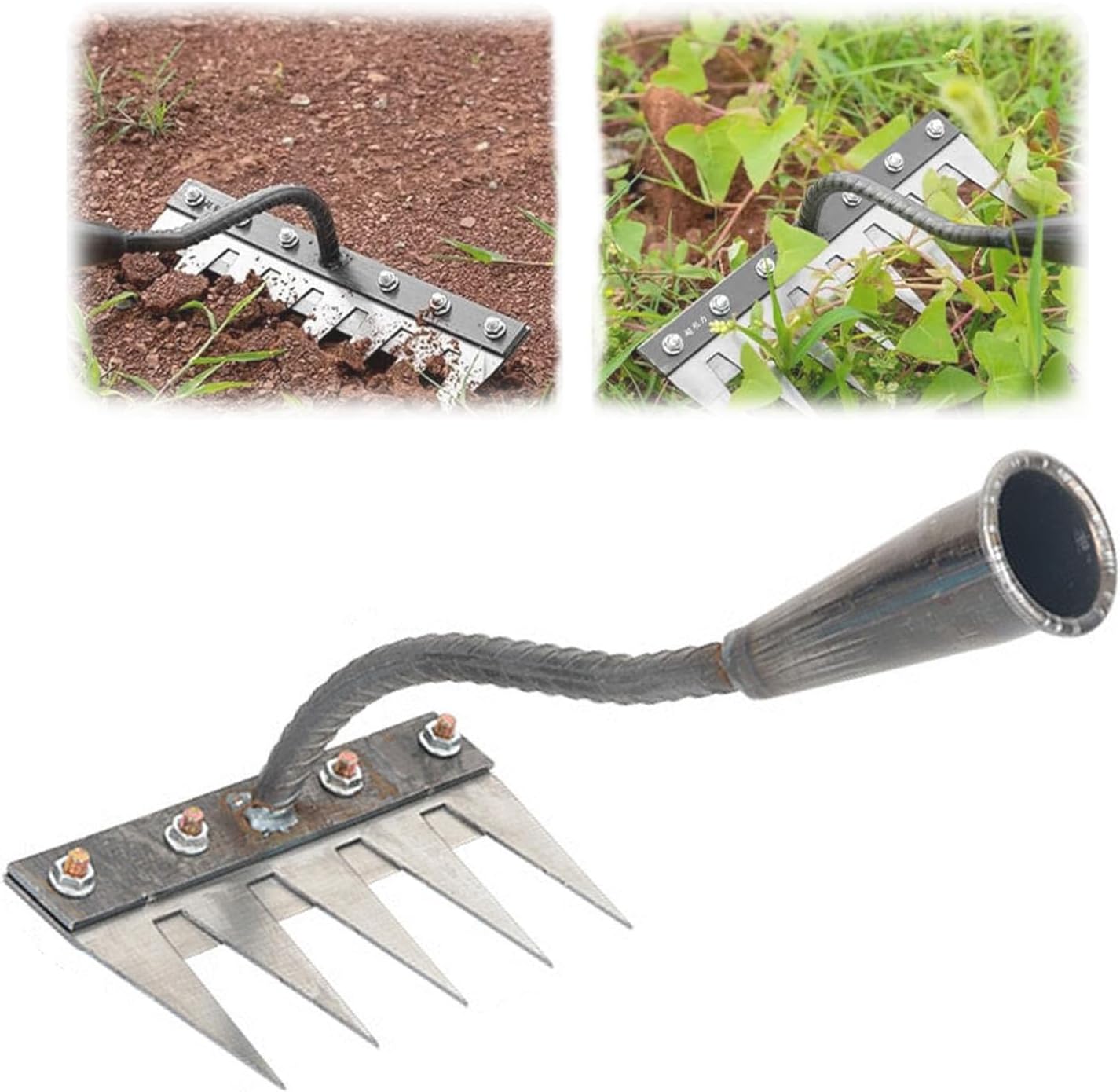 Iron Rake for Gardening and Weeding, Ironrake The Heavy-Duty Iron Weeding Rake, Carbon Steel Metal Iron Heavy Duty for Backyard Garden Lawn Loosening & Dethatching (5 Tooth )