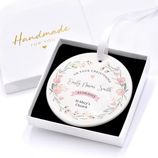 Beecreative Personalised Christening Gifts for Girl, Daughter, Granddaughter, Niece - Christening Gifts for Goddaughter - Gifts From Godmother Godfather - Ceramic Ornament With Gift Box