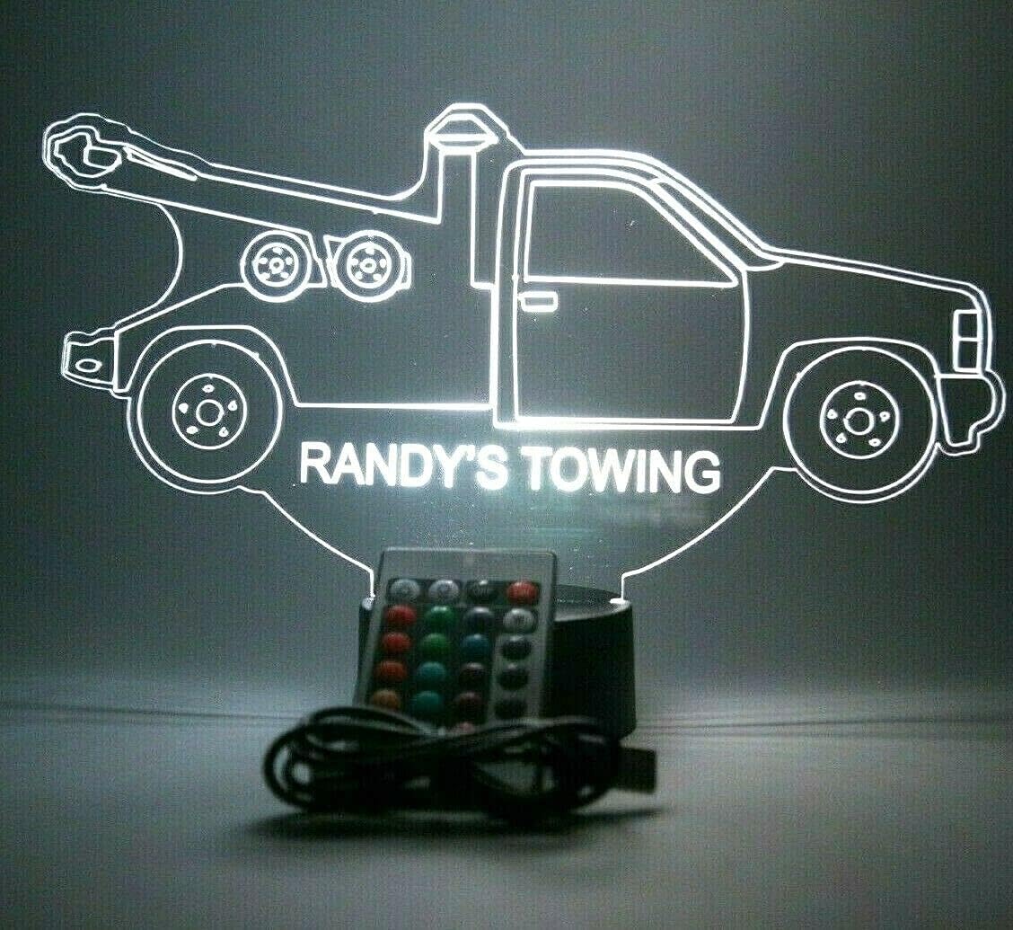 Tow Truck Shape Design Engraved Handmade Acrylic Personalized Tow Truck Wrecker Light Up Light Lamp LED, Light Up Light Lamp LED With Remote, Our Custom Design Feature - It's WOW, Comes With Remote