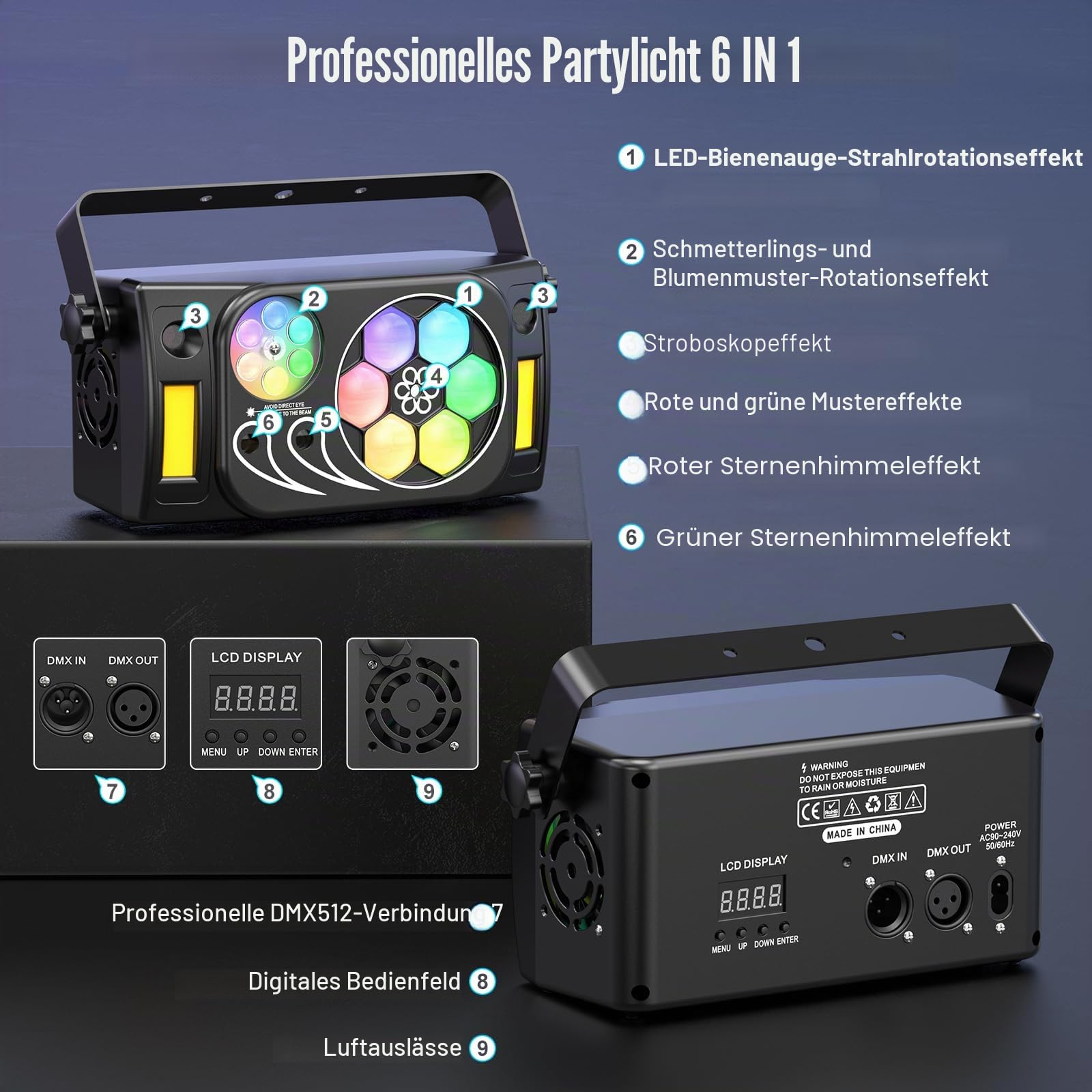 60W RGBW Disco Partylicht LED Discokugel, 6 In 1 Bühnenlicht mit Fernbedienung DMX512 Automatikmodus, Disco Licht Partylicht für Party Club Bar Zuhause Weihnachten Halloween Geburtstag