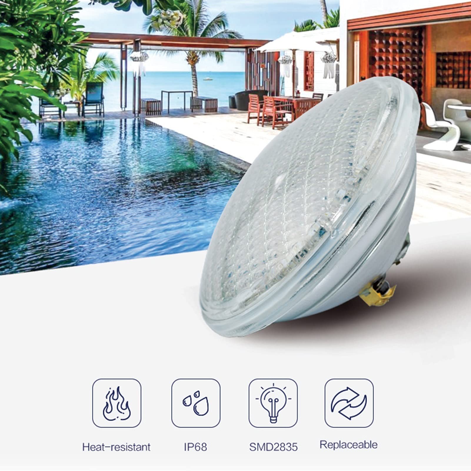 Par56 Lumières sous-Marines, AC/DC 12V Spot Encastrable Piscine IP68 Étanche Extérieur Éclairage de Piscine pour Piscine Aquarium Jardin Éclairage (Couleur : Blanc Froid, Taille : 54W)