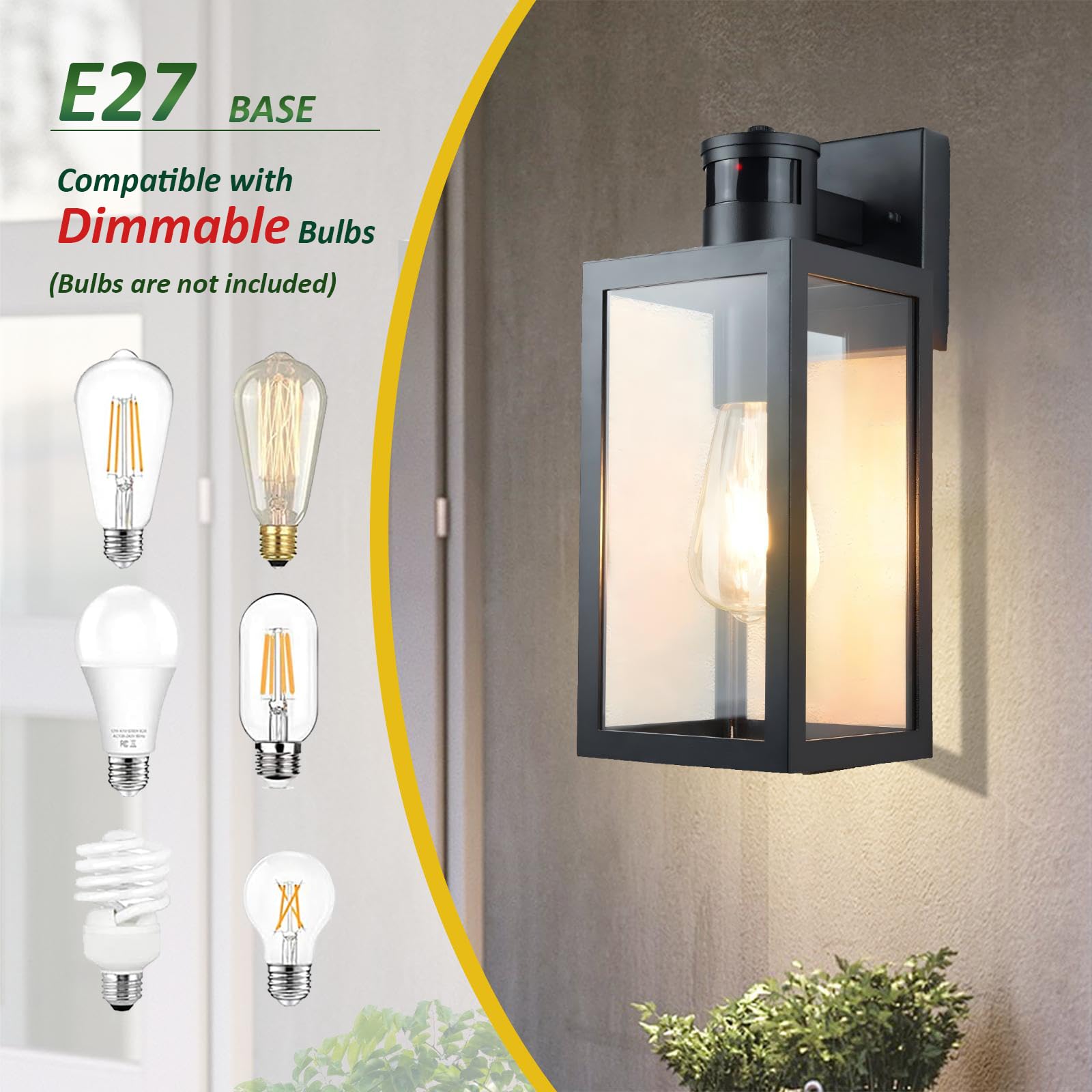 Luces de pared con sensor de movimiento para exteriores, aplique de pared de noche a amanecer, impermeable, soporte de pared para entrada, puerta, garaje, enchufe E27, activado por