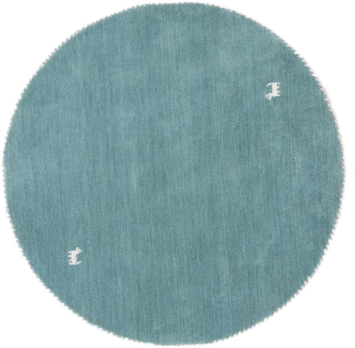 Tapis oriental rond bleu indien Loom Gabbeh 98x96 cm pour salon