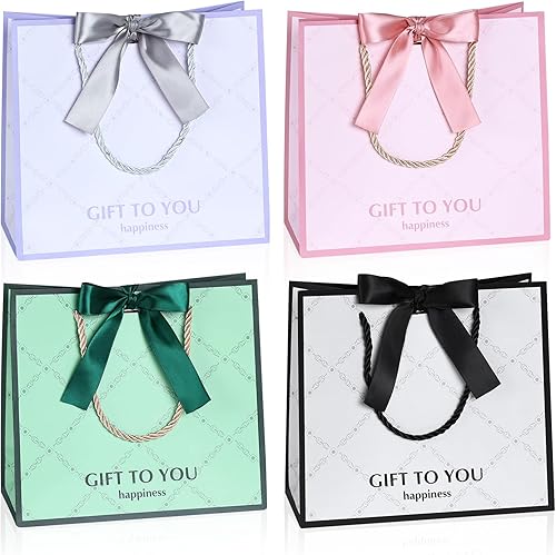 JMANNI Bolsas de regalo, 4 bolsas de regalo de tamaño mediano con cinta de lazo, bolsa de regalo de papel portátil con asas, bolsas de regalo de