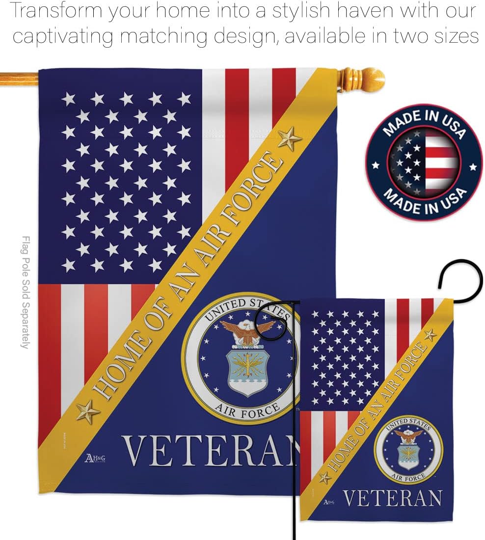 Home of Air Force Garden Flag - Set Wall Hanger Armed Forces USAF United State American Military Veteran Retire Official - House Decoration Banner Small Yard Gift Double-Sided Made in USA 13 X 18.5