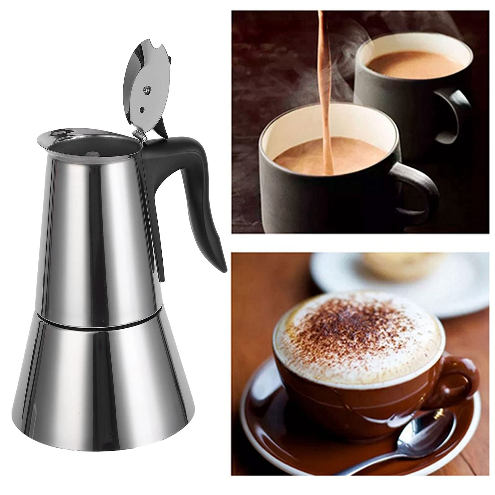 Cafetière à percolateur électrique, 480W 300ML Machine à café en acier inoxydable à arrêt automatique Percolateur à café détachable avec boîte à poudre de café à petit trou, poignée isolante