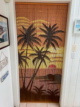 ABeadedCurtain Tropical Sunset Palm Trees Beaded Curtain +Hanging Hardware