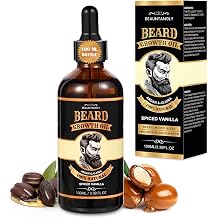 Beard Growth Oil for Men, 100% Natural Beard Oil with Argan Oil , Jojoba Oil, Castor Oil - 3.38 FL/100ML Spiced Vanilla Scent Beard Conditioner Softens, Nourishes,Strengthens, Promotes Beard Growth