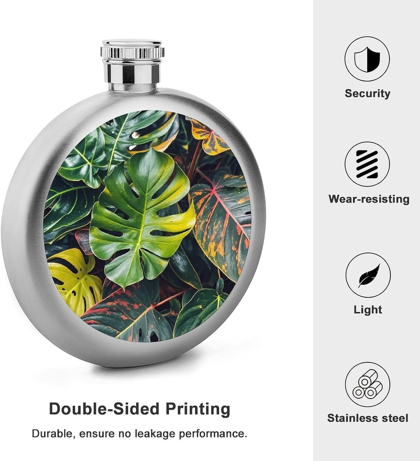 Colorful Tropical Leaves Pattern Stainless Steel Flagon to 5 Oz with Screw Cap,Hip Flask for Men–Whiskey & Liquor Pocket Flask,Alcohol Flagon for Camping Drink Sports Outdoor Wine Bottle