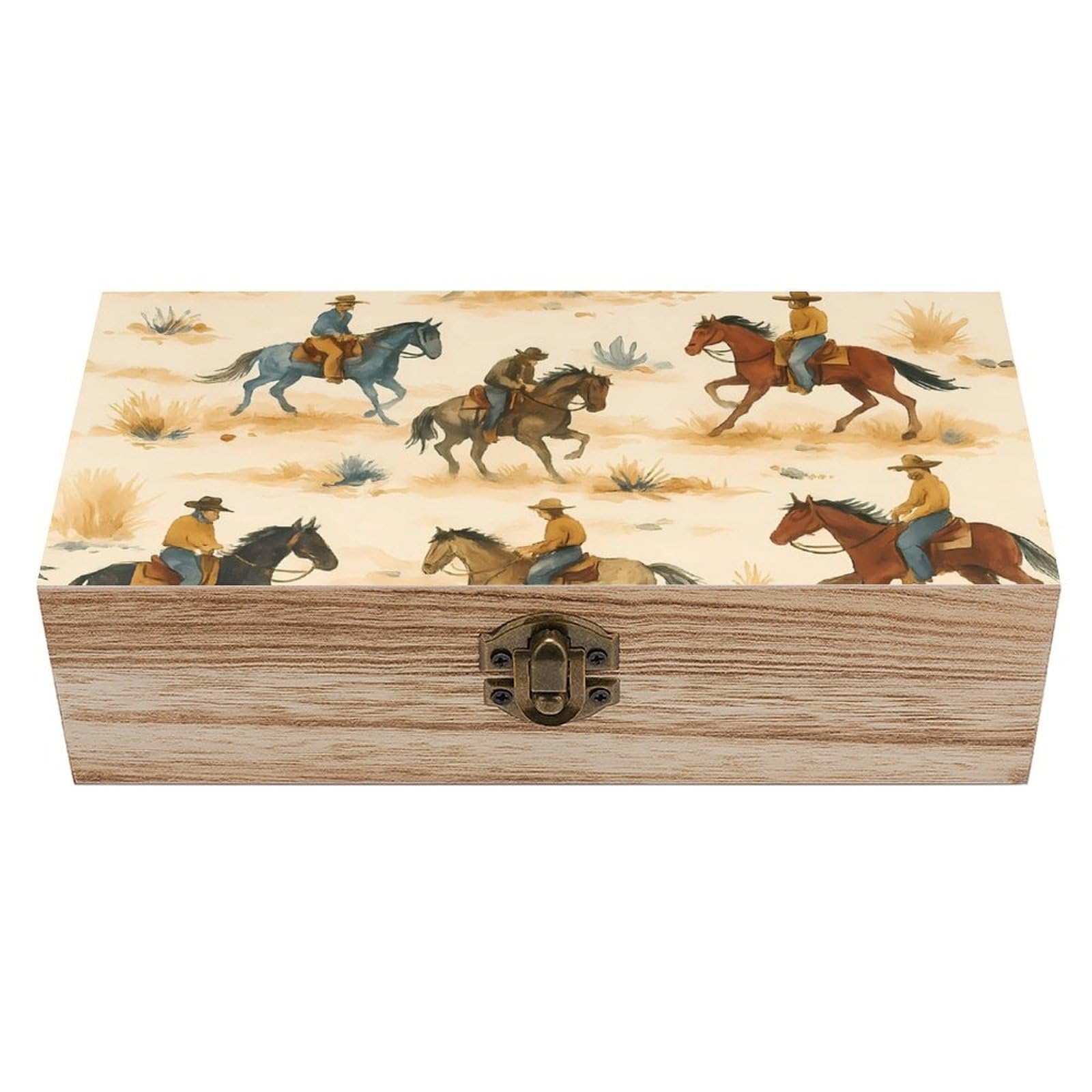 Oudrspo Western Rustic Cowboy in Desert Retro Wooden Storage Box Keepsake Jewelry Decorative Art Storages Box Gift Boxs