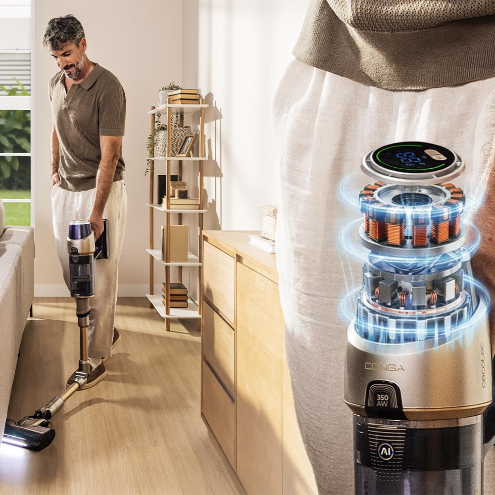 Cecotec Aspiradora Escoba sin Cable con Inteligencia Artificial Conga Rockstar RX90 AI AquaPet Flex X-Treme. 350AW, 850W, Autonomía 100mins, Cepillo Hairless Antienredos, Tubo Flexible y Accesorios