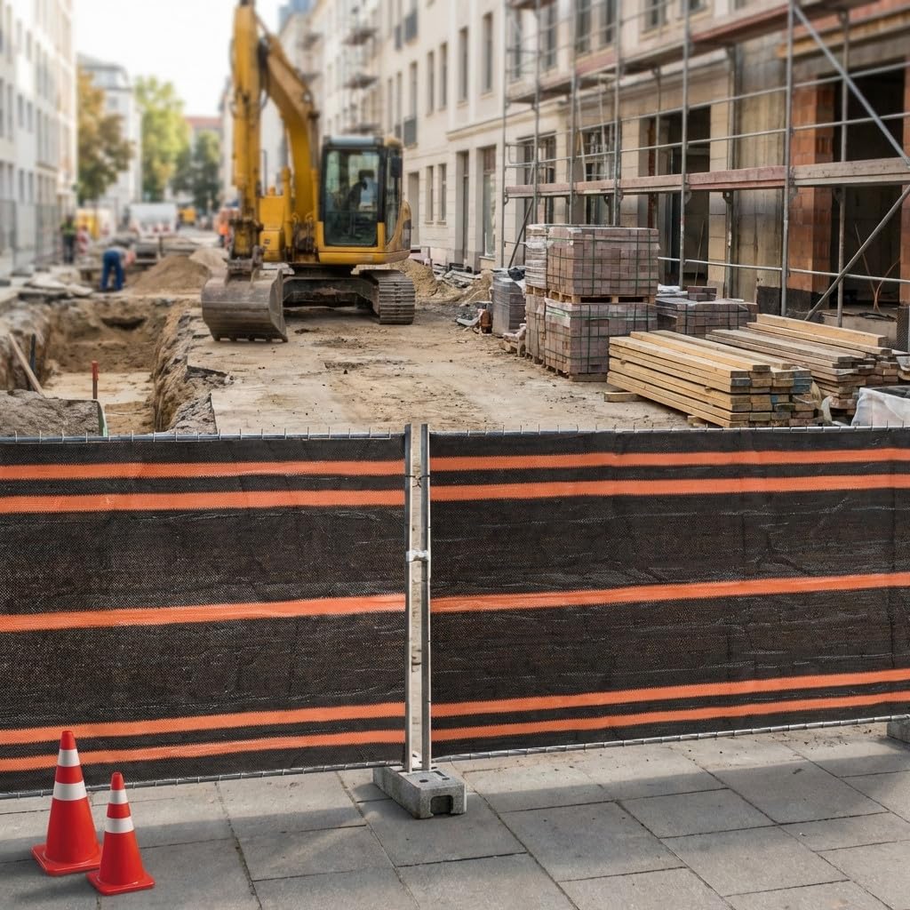 Suinga Malla Ocultación Obra 1,90x50 m | Negro/Naranja 90 gr | Delimita Zonas | Seguridad | Alta Resistencia | Uso Profesional