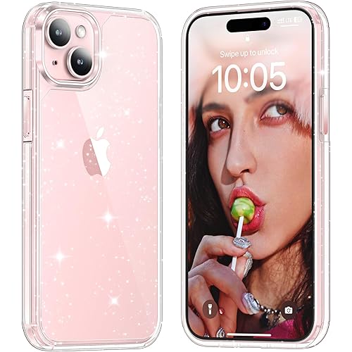 TAURI Designed for iPhone 15 Case Glitter, [Not Yellowing] [Military Grade Drop Protection] Bling Sparkle Shockproof Cute Sparkly Phone Case for iPhone 15, Glitter Clear, 6.1 inch