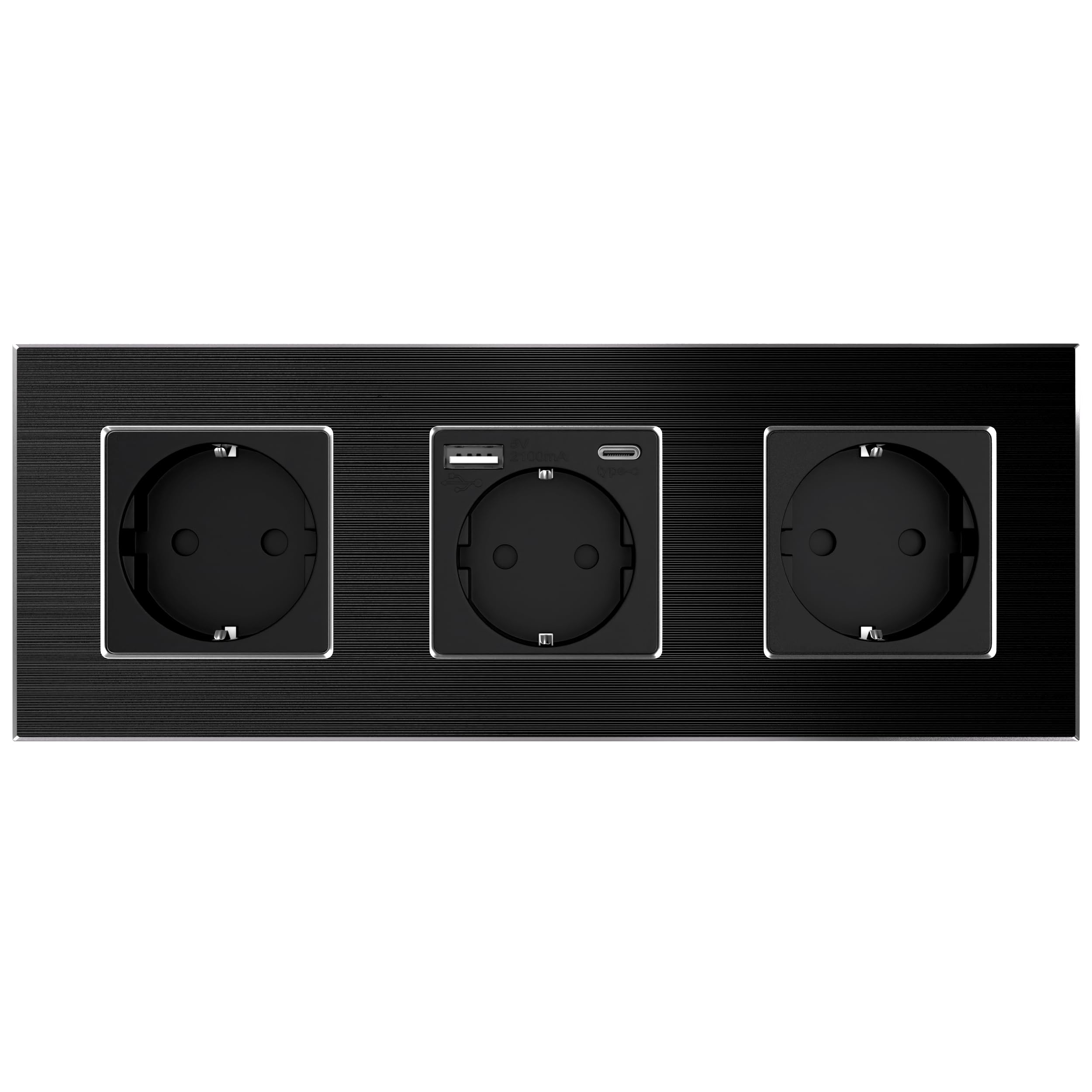 PULSAR Schuko-Steckdose USB-C/A 20 W 16A Schwarz 3-Fach Aluminium-Rahmen