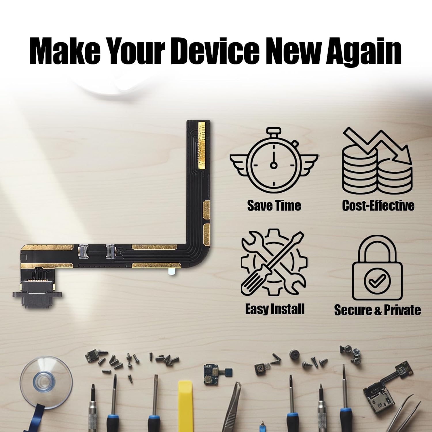 Charging Port Replacement for iPad 2021 10.2-inch Charge Dock Connector Flex Cable Assembly for iPad 9th Gen Charger Board Replacement Fit for Model: A2603 A2604 (Black)