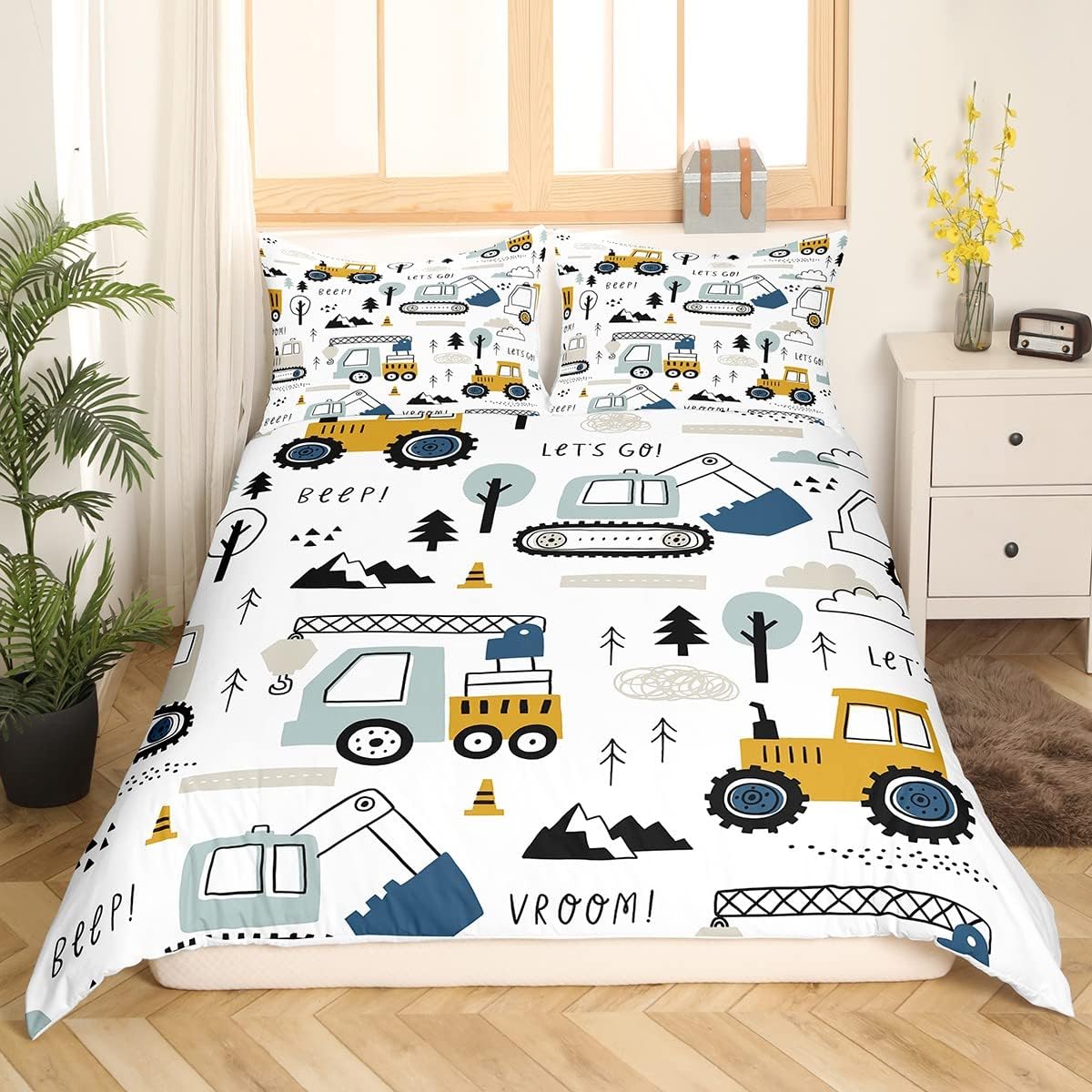 Feelyou Cartoon Car Kids Bedding Set Construction Bedding Duvet Cover