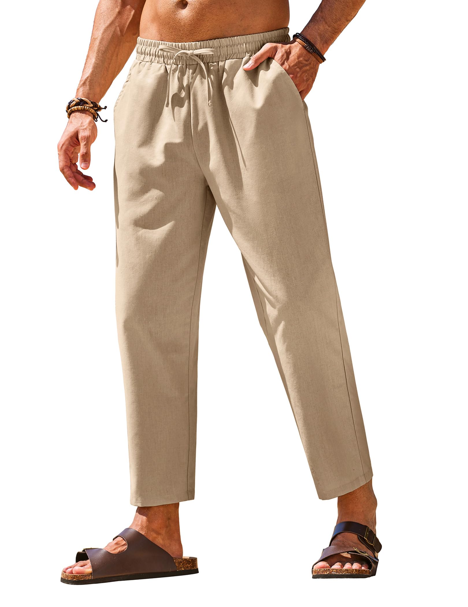 COOFANDY Mens Linen Casual Pants Elastic Waist Drawstring Trousers Yoga Beach Summer Pants