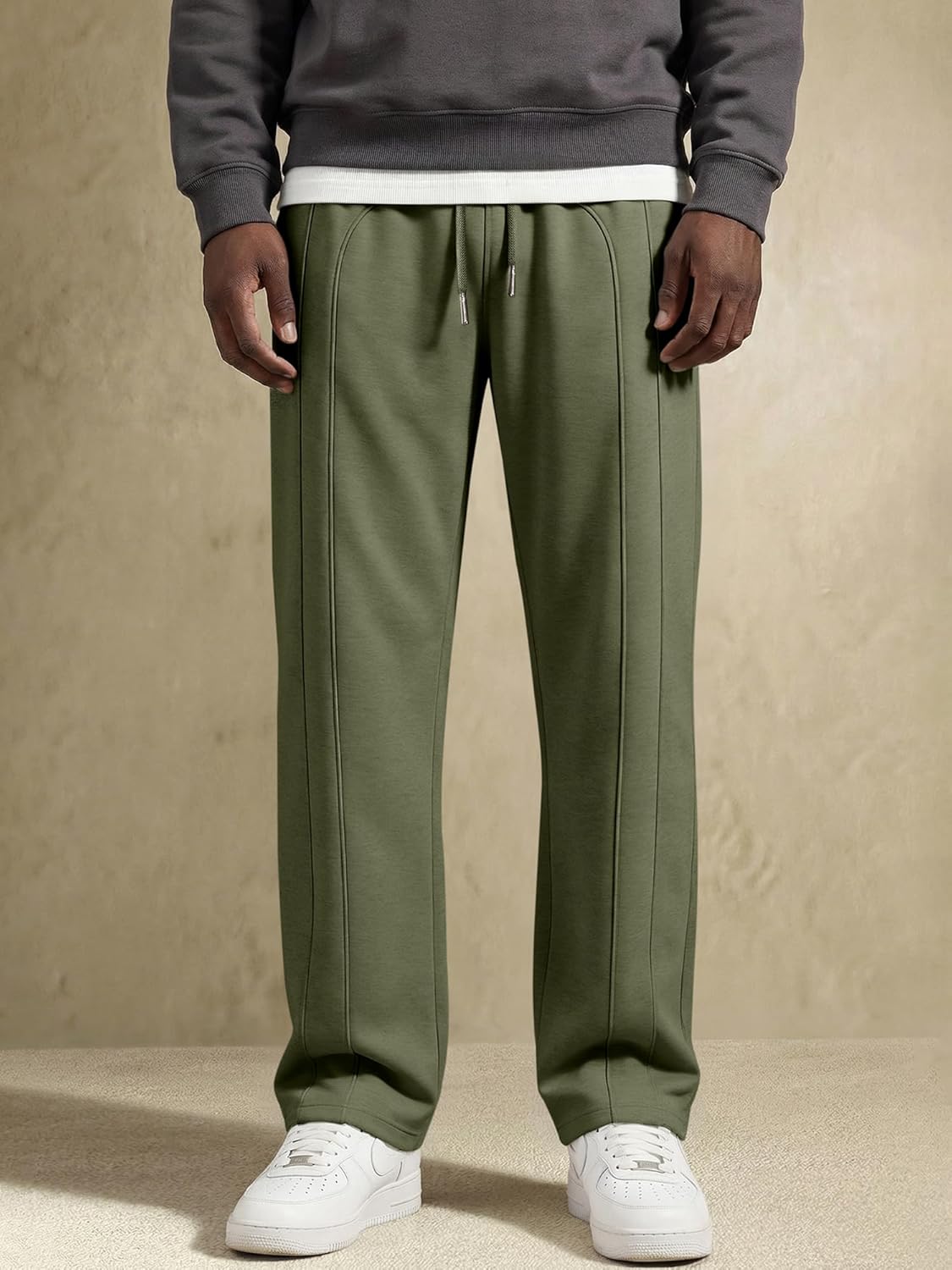 JMIERR Men's Casual Baggy Wide Leg Pants Side Stitch Detail Lounge Travel Streetwear Pants with Pockets - Image 5