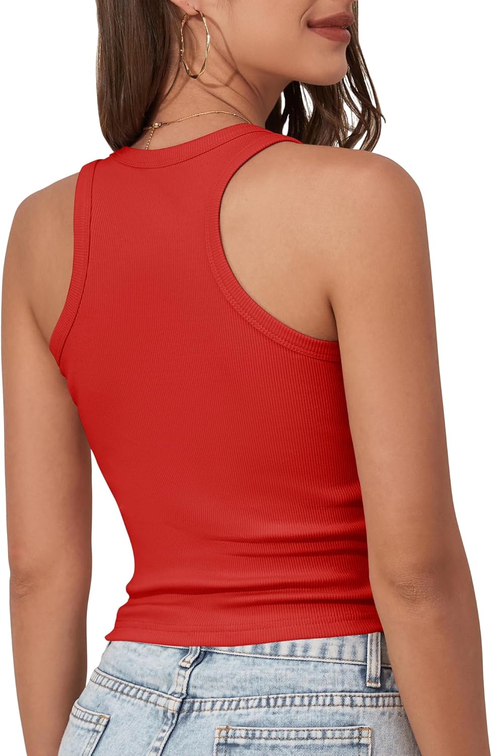 GEMBERA Womens Scoop Neck Sleeveless Racerback Ribbed Knit Slim Fitted Basic Tank Top Shirt - Image 2