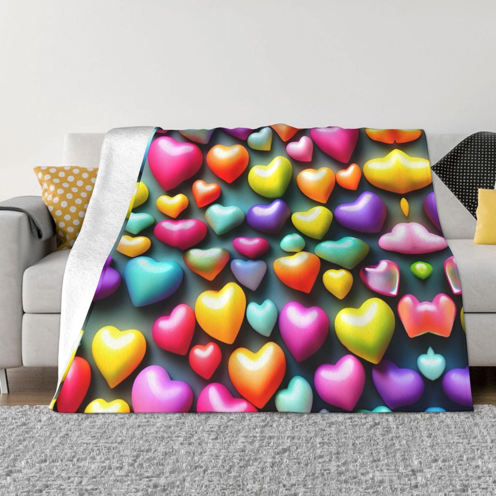 Couverture polaire en flanelle motif coeurs pour lit et canapé