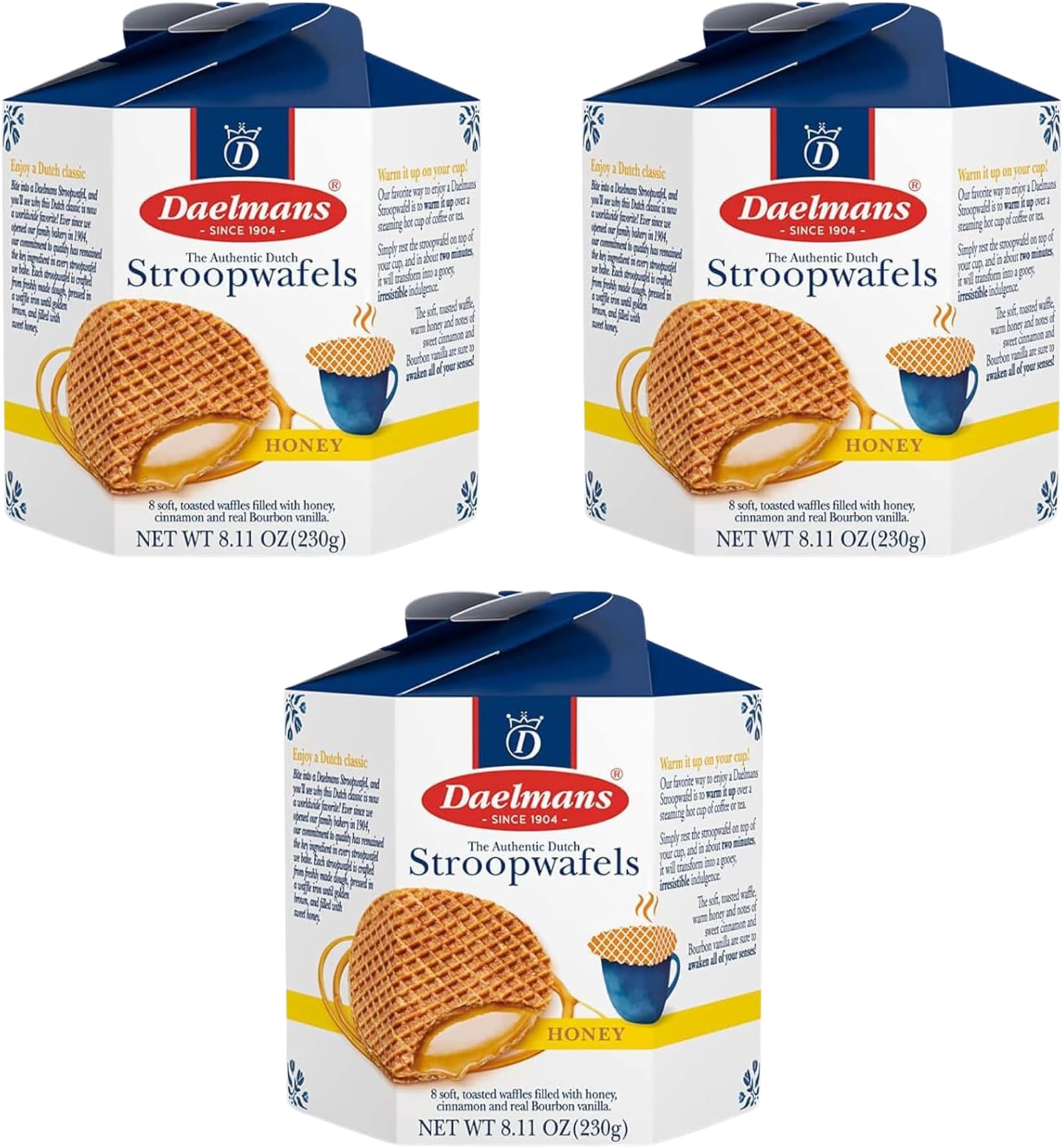 Stroopwafels, Dutch Waffles Soft Toasted, Honey, Jumbo, Kosher Dairy, Authentic Made In Holland, 8 Stroopwafels Per Box, 10.23 Oz (Pack of 3)