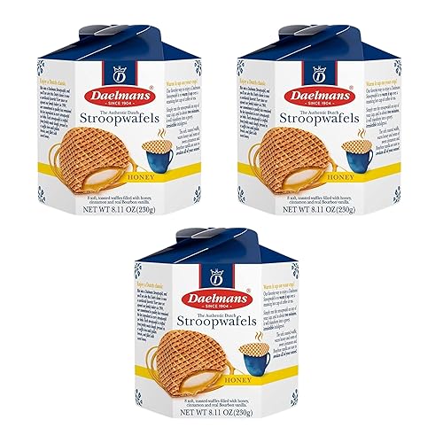 DAELMANS Stroopwafels, gofres holandeses tostados suaves, miel, jumbo, lácteos kosher, auténticos hechos en Holanda, 8 Stroopwafels por caja, 10.23